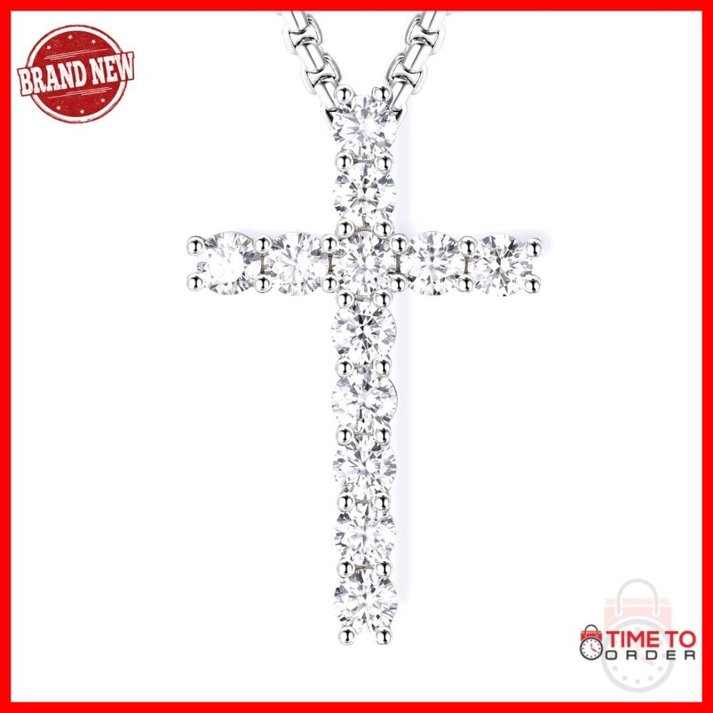 Sterling Silver Moissanite Cross Necklace for Men 22 Inch Chain